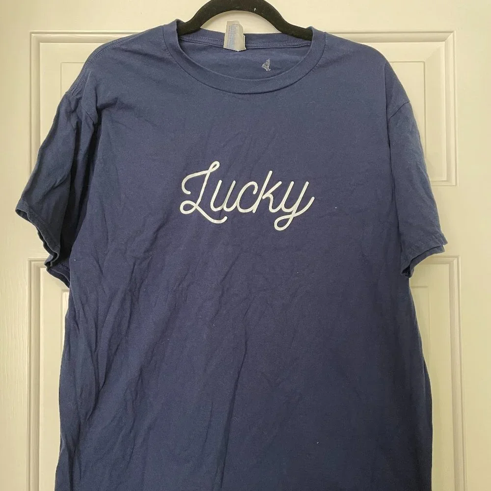 Navy Blue "Lucky" Cotton T-Shirt - Picture 1 of 2